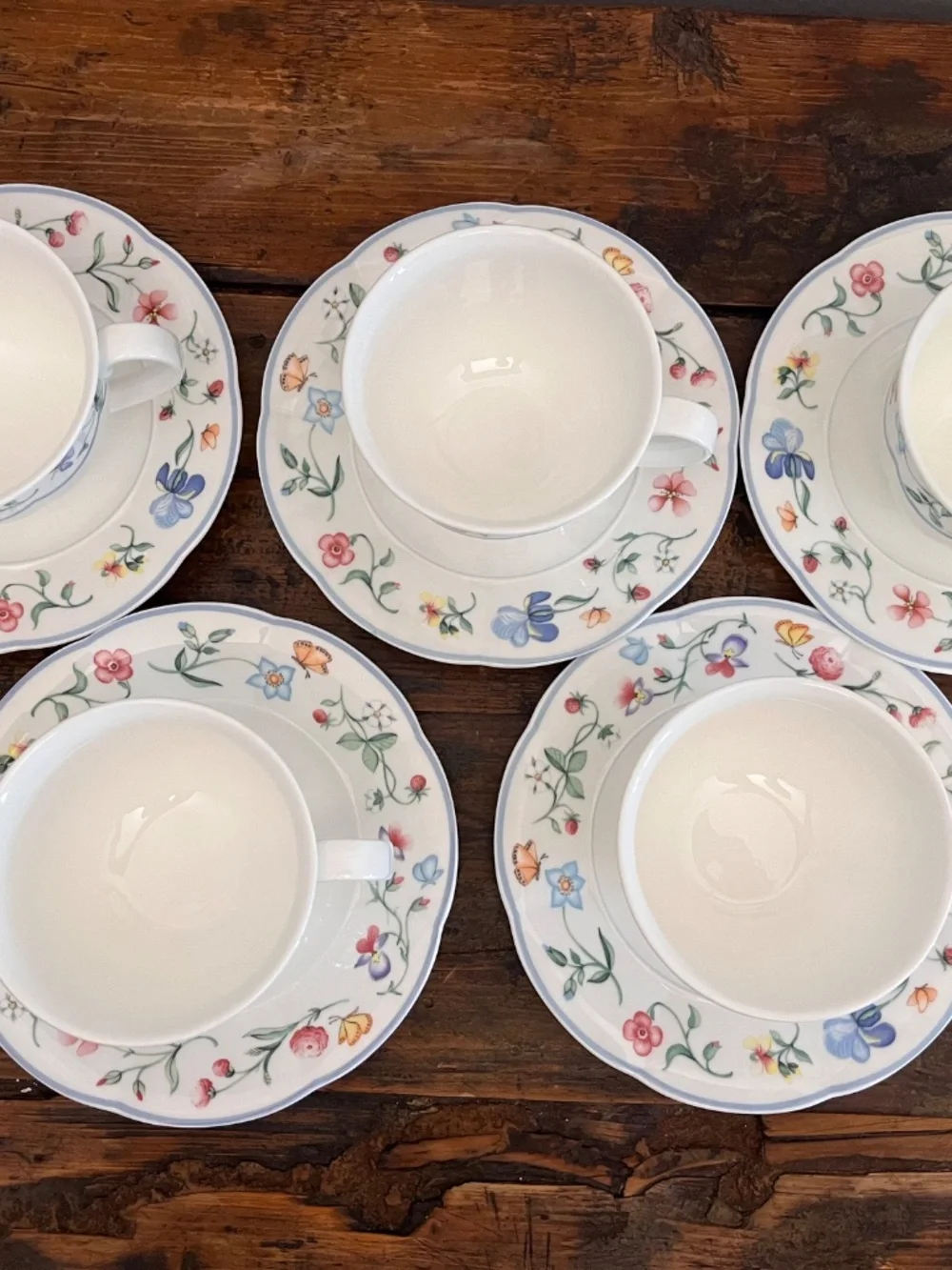Villeroy & Boch Mariposa Bone China Cups and Saucers Set of 5 / Floral China